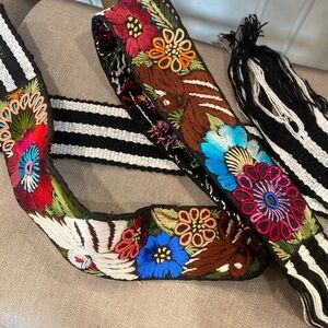 Mayan Guatemalan Embroidered  Floral Black Fabric Belt